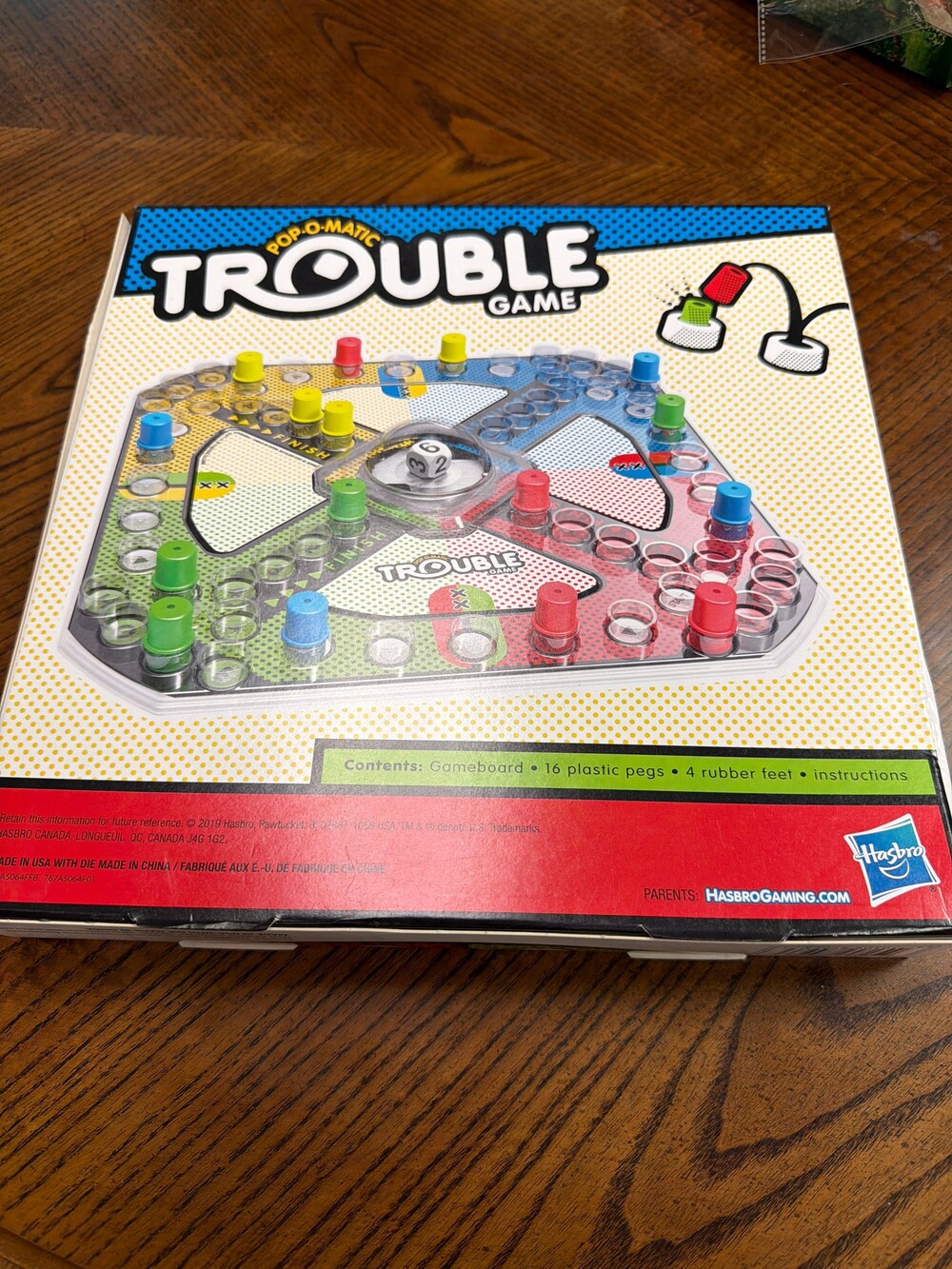 Hasbro Pop-O-Matic Trouble Game 16 Plastic Pegs Multicolor Board
